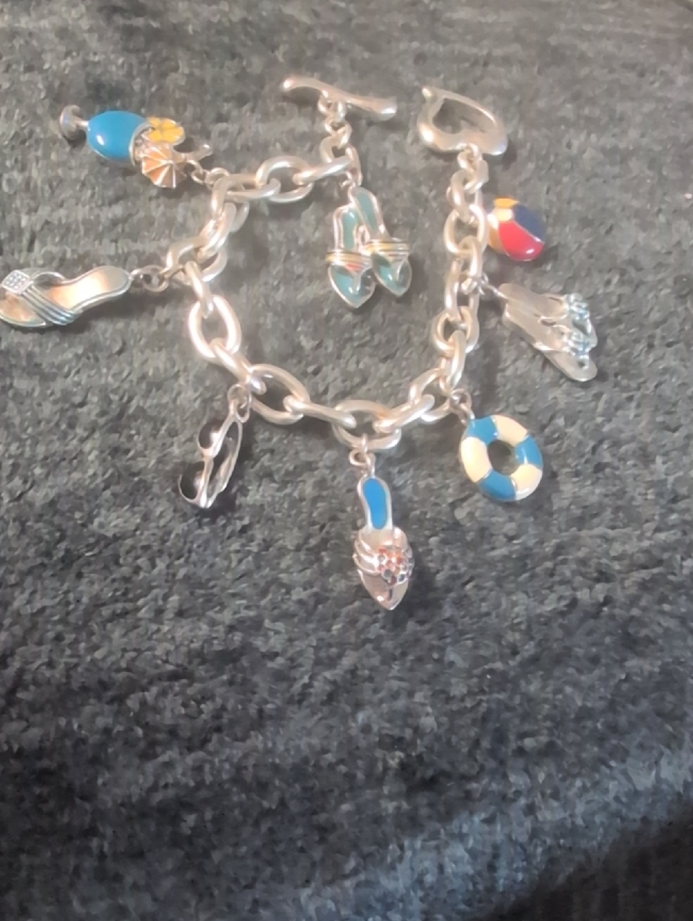VTG Brighton Summer Charm Bracelet with Blue and Multicolor Enamel Charms